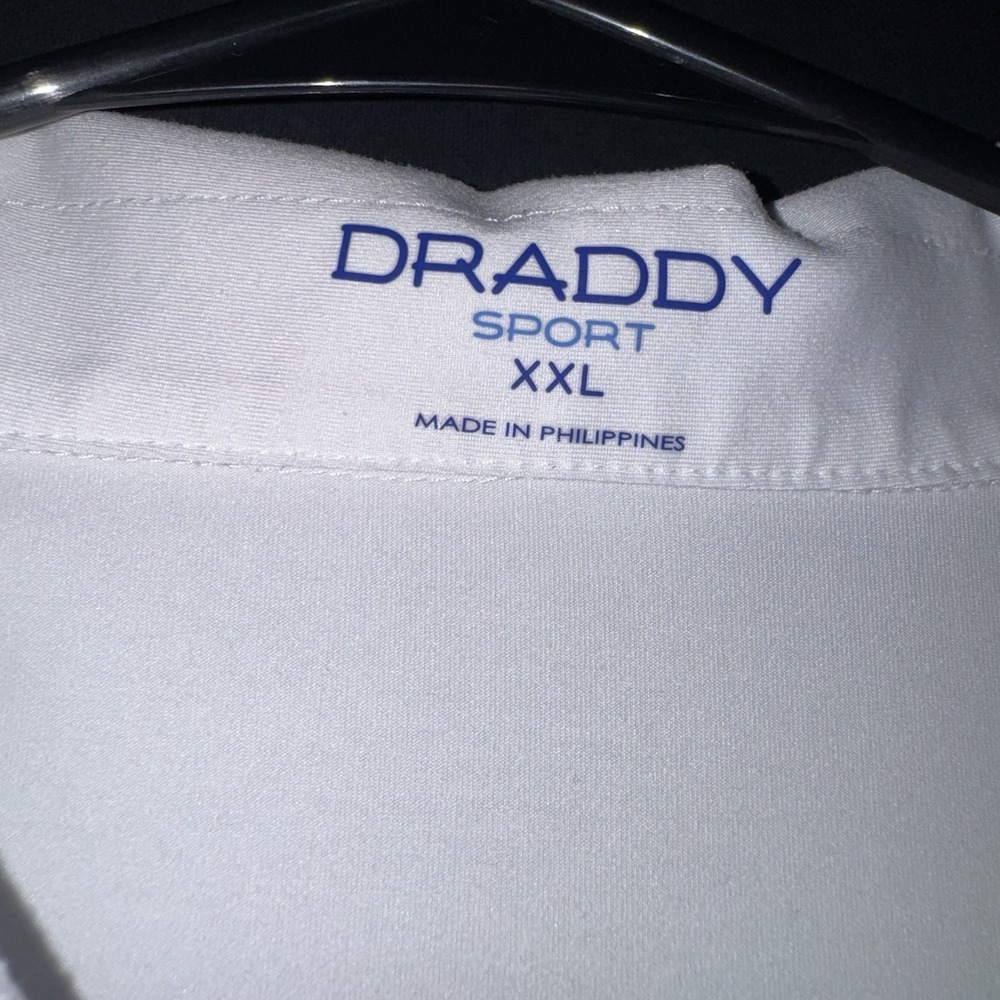 Draddy Sport Polo Shirt XXL White Short Sleeve Embroidered Logo Button - Picture 2 of 3